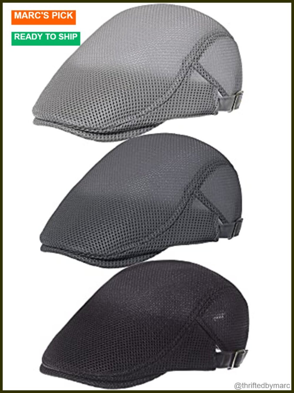3 Pack Mesh Newsboy Cap Adjustable Summer Breathable Hat Cabbie Flat Hat